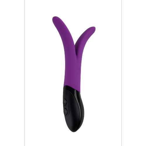 Vibromasseur magnétique rechargeable unisexe en forme de V avec 10 fonctions variables offert dans un emballage discret de Stimula V-Joy