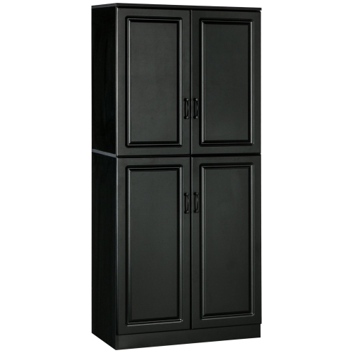 HOMCOM 71" Kitchen Pantry Cabinet, Freestanding Storage Cupboard with 4 Hinged Doors and Adjustable Shelves, Black