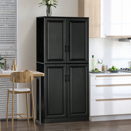 HOMCOM 71" Tall Kitchen Pantry Cabinet, Freestanding Storage Cupboard with 4 Hinged Doors and Adjustable Shelves, Black