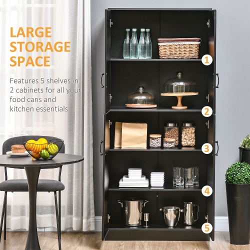 HOMCOM 71" Tall Kitchen Pantry Cabinet, Freestanding Storage Cupboard with 4 Hinged Doors and Adjustable Shelves, Black