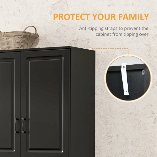 HOMCOM 71" Tall Kitchen Pantry Cabinet, Freestanding Storage Cupboard with 4 Hinged Doors and Adjustable Shelves, Black