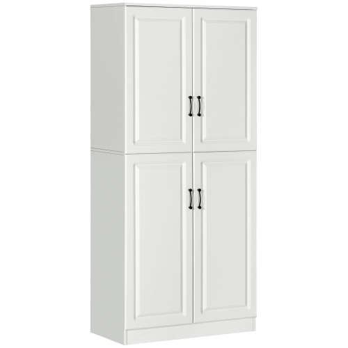 HOMCOM 71" Kitchen Pantry Cabinet, Freestanding Storage Cupboard with 4 Hinged Doors and Adjustable Shelves, White