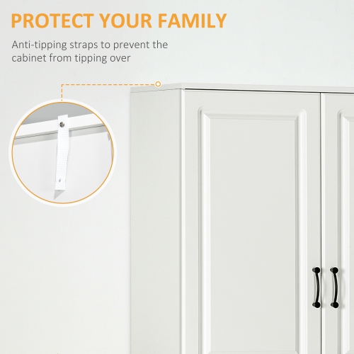 HOMCOM 71" Tall Kitchen Pantry Cabinet, Freestanding Storage Cupboard with 4 Hinged Doors and Adjustable Shelves, White