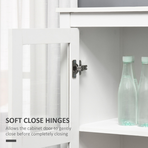 HOMCOM Tall Kitchen Pantry Cabinet, Freestanding Buffet Storage Cabinet with 3-tier Shelves, 2 Drawers, Glass Doors and Soft Close Hinges, White