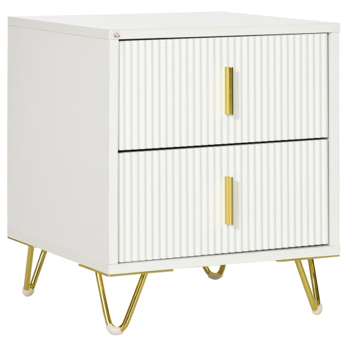 HOMCOM Nightstand, Bedside Table with 2 Drawers, Side End Table with Metal Legs for Bedroom, White