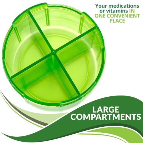 Round Pill Organizer Dispenser - Pack of 2 - Pill Boxes with 4 Compartments for Medication, Vitamins & Supplements Bottle Daily Pill Case Reminder Box