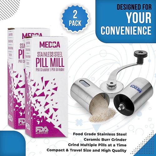 Pill Grinder - 2 Pack Pro Pill Crusher and Cutter That Grinds Your Pills and Tablets to Help Make Taking Medication and Supplements Easier, Manual