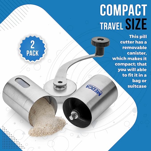 Pill Grinder - 2 Pack Pro Pill Crusher and Cutter That Grinds Your Pills and Tablets to Help Make Taking Medication and Supplements Easier, Manual