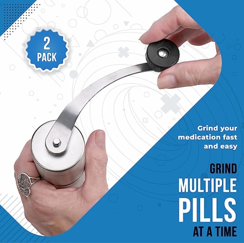 Pill Grinder - 2 Pack Pro Pill Crusher and Cutter That Grinds Your Pills and Tablets to Help Make Taking Medication and Supplements Easier, Manual