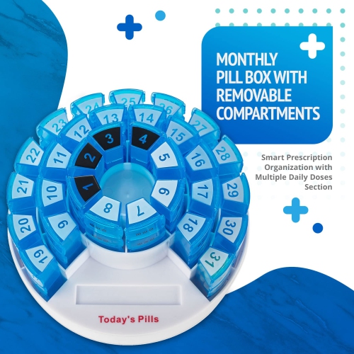 Monthly Pill Box by MEDca - Smart Prescription Organization with Multiple Daily Doses Section, Removable Compartments Perfect for Travelling