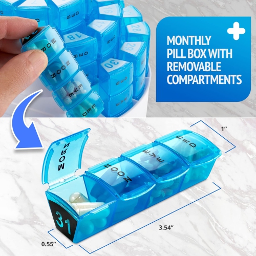 Monthly Pill Box by MEDca - Smart Prescription Organization with Multiple Daily Doses Section, Removable Compartments Perfect for Travelling