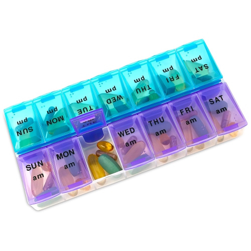 Weekly Pill Organizer - 7 Day AM/PM Twice a Day | Pills Planner Case with Large Compartment | BPA Free Travel Medicine Box for Medication, Vitamins &