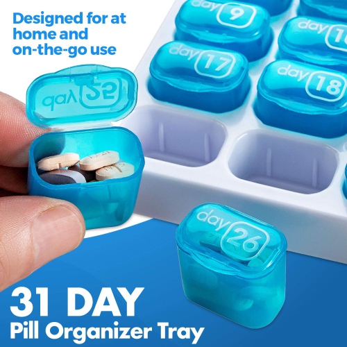 Monthly Pill Organizer - 31 Day Pill Organizer with Large Removable Medication Pods, Portable Pill Case Box and Holder for Daily Medicine and