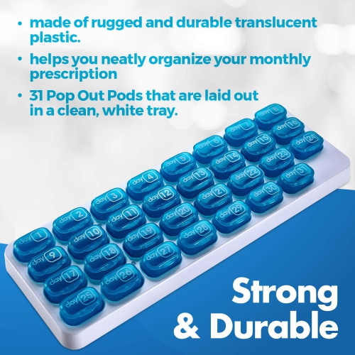 Monthly Pill Organizer - 31 Day Pill Organizer with Large Removable Medication Pods, Portable Pill Case Box and Holder for Daily Medicine and