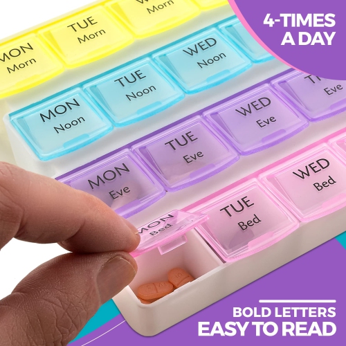 Weekly Pill Organizer with 28 Compartments, by MEDca