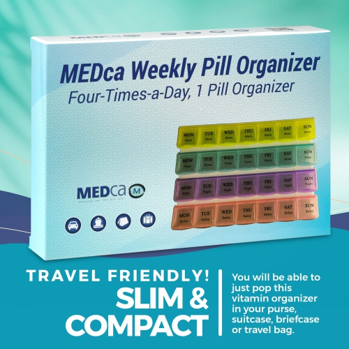 Weekly Pill Organizer with 28 Compartments, by MEDca