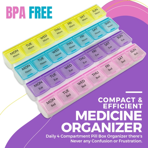Weekly Pill Organizer with 28 Compartments, by MEDca