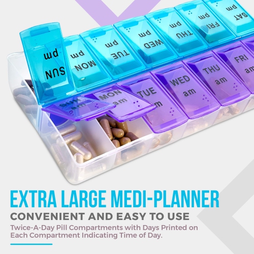 MEDca Weekly Pill Organizer, Twice-a-Day, 1 Pill Organizer Extra Large