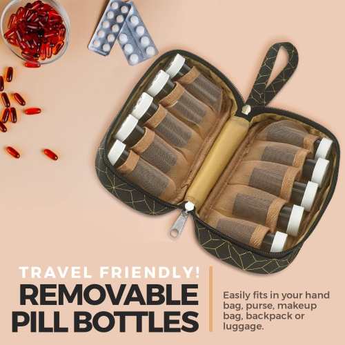 Pill Case and Pills Bottle Organizer - Weekly and Daily Medicine Container Carrier Tote Bag for Weekly Pill Bottles with 3 Extra Daily Bottles