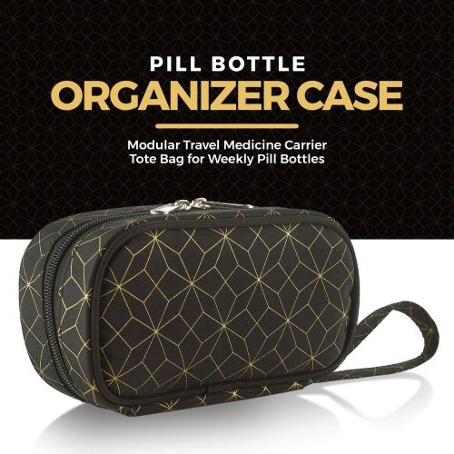 Pill Case and Pills Bottle Organizer - Weekly and Daily Medicine Container Carrier Tote Bag for Weekly Pill Bottles with 3 Extra Daily Bottles