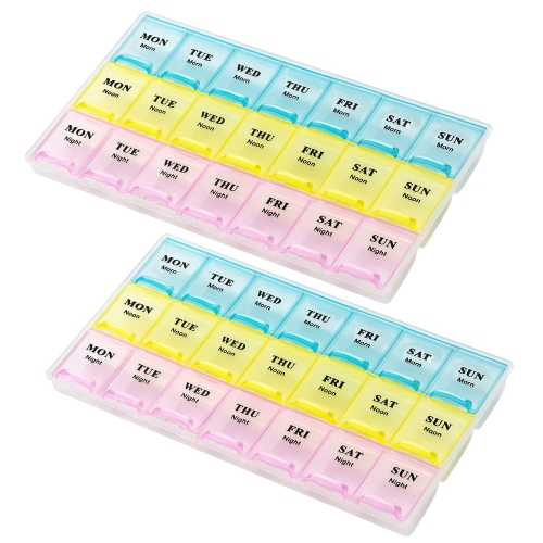 Weekly Pill Organizer - 21 Day Pill Planners for Pills Vitamins & Medication, 3 Times-a-Day Medication Reminder Boxes, Easy to Read & Travel Friendly