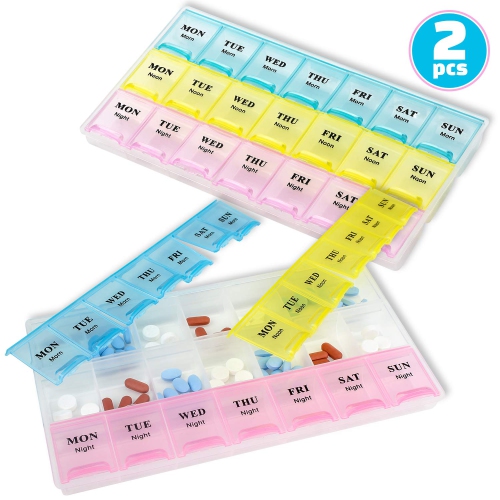 Weekly Pill Organizer - 21 Day Pill Planners for Pills Vitamins & Medication, 3 Times-a-Day Medication Reminder Boxes, Easy to Read & Travel Friendly