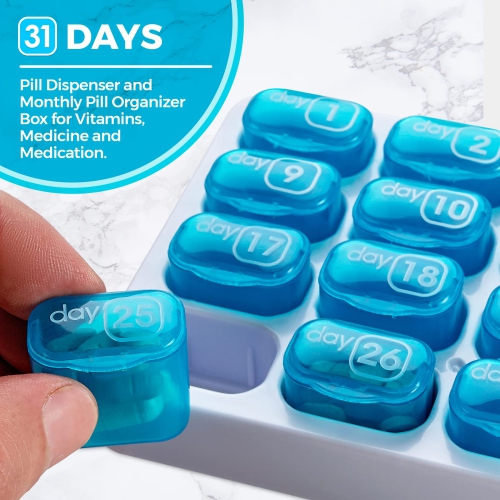 Monthly Pill Organizer - 31 Day Pill Organizer with Large Removable Medication Pods, Portable Pill Case Box and Holder for Daily Medicine and