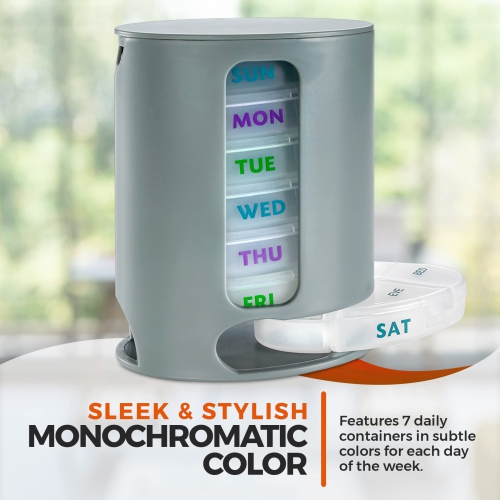MEDca Weekly Pill Organizer, Pack of 2 Dispensers, 7 Stackable Compartments Four Times-a-Day - Morning, Noon, Evening, and Bedtime, Grey