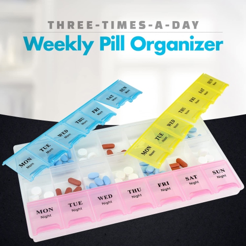 Weekly Pill Organizer - 21 Day Pill Planners for Pills Vitamins & Medication, 3 Times-a-Day Medication Reminder Boxes, Easy to Read & Travel Friendly