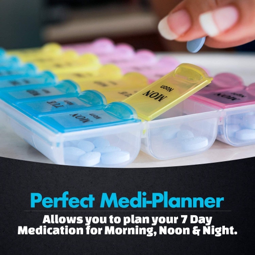 Weekly Pill Organizer - 21 Day Pill Planners for Pills Vitamins & Medication, 3 Times-a-Day Medication Reminder Boxes, Easy to Read & Travel Friendly