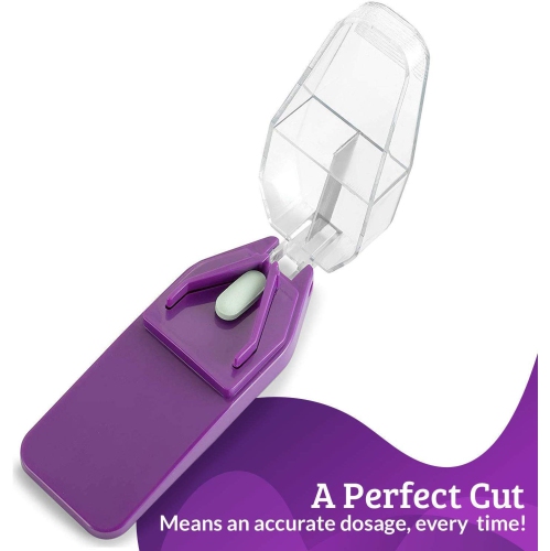 Pill Splitters - V- Grip Pill Cutters for Big and Small Medications - Easily Cut Pills, with Clear Top Pill Holder Case