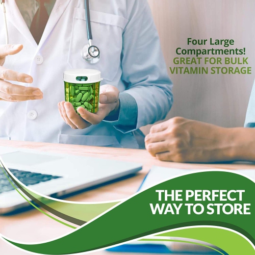 Round Pill Organizer Dispenser - Pill Boxes with 4 Compartments for Medication, Vitamins & Supplements Bottle Daily Pill Case Reminder Box