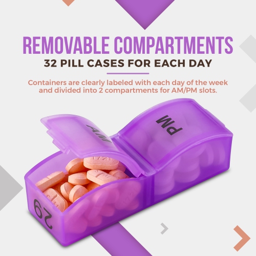 Pill Organizer Monthly - 31 Day Am/Pm Daily Pill Organizer 32 Pill Cases for Each Day, Pill Dispenser and Monthly Pill Organizer Box for Vitamins,