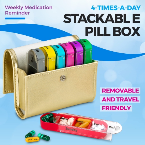 Weekly Travel Pill Organizer - Prescription and Medication Wallet Pill Box Reminder, Pill Container Dispenser Case, Vitamin Caddy Organizer, for 4