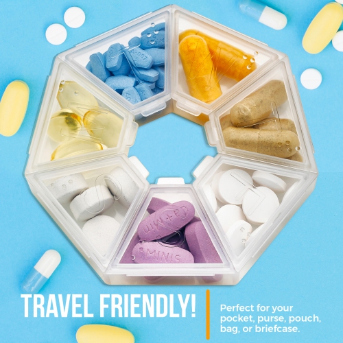 MEDca Weekly Pill Organizer Clear 7-Sided Pill Reminder, Round Shaped Pack of 2