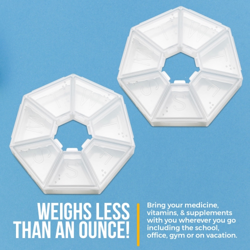 MEDca Weekly Pill Organizer Clear 7-Sided Pill Reminder, Round Shaped Pack of 2