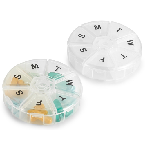 Weekly Pill Organizer - 7 Day Pills Container, Round Medicine Organizer Box, Daily Week Pill Reminder Case Travel Friendly, BPA-Free Vitamin, Medicat