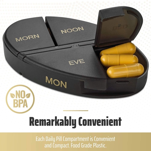 Daily Pill Organizer - Stackable Medication Reminder - Premium Weekly AM/PM Pill Box with 7 Daily Stackable Trays and Medicine Organizer for Vitamins