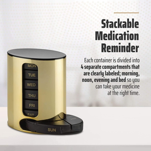 Daily Pill Organizer - Stackable Medication Reminder - Premium Weekly AM/PM Pill Box with 7 Daily Stackable Trays and Medicine Organizer for Vitamins