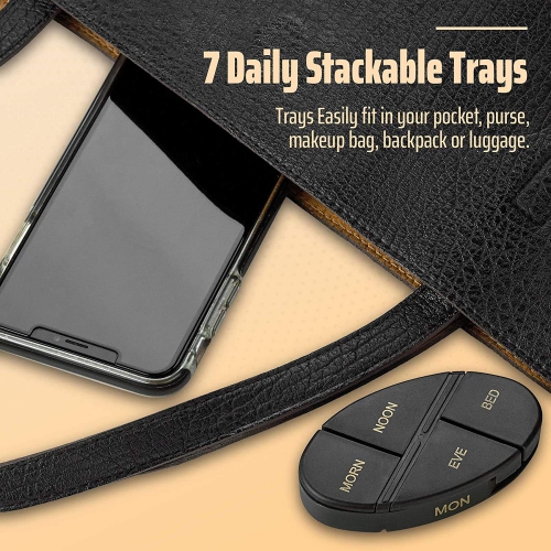 Daily Pill Organizer - Stackable Medication Reminder - Premium Weekly AM/PM Pill Box with 7 Daily Stackable Trays and Medicine Organizer for Vitamins