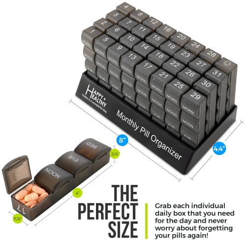 Month Pill Box Organizer - 4 Times-a-Day Morning-Noon-Evening-Night - Large 32 Daily Pill Cases with Compartments for Vitamins, Supplements,