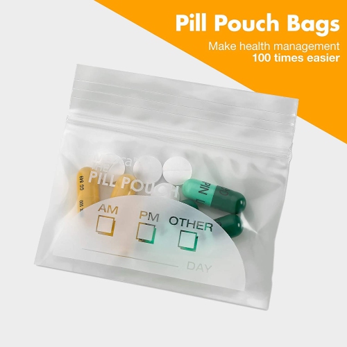 Pill Pouch Bags - 3" x 2.75" - BPA-Free, Poly Bag Disposable Zipper Pills Baggies, Daily AM PM Travel Medicine Organizer Storage Pouches