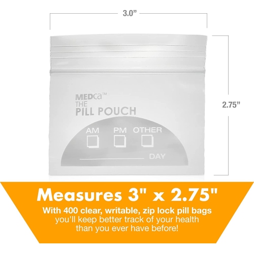Pill Pouch Bags - 3" x 2.75" - BPA-Free, Poly Bag Disposable Zipper Pills Baggies, Daily AM PM Travel Medicine Organizer Storage Pouches