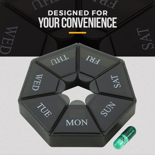 Weekly Pill Organizer - 7-Day Pill Container - Arthritis Friendly Portable & Compact Travel Case Daily Compartment Medicine Pills Box for