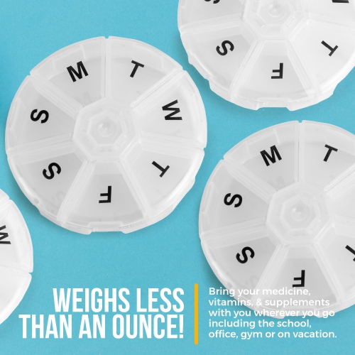 Large Weekly Pill Organizer - Daily Pill Cases, Round Pill Organizer 7 Day Container, Medicine Planner, Pill Reminder, BPA-Free for Pills Vitamins