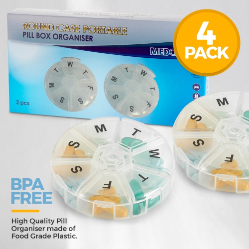 Large Weekly Pill Organizer - Daily Pill Cases, Round Pill Organizer 7 Day Container, Medicine Planner, Pill Reminder, BPA-Free for Pills Vitamins