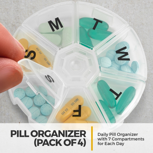 Large Weekly Pill Organizer - Daily Pill Cases, Round Pill Organizer 7 Day Container, Medicine Planner, Pill Reminder, BPA-Free for Pills Vitamins