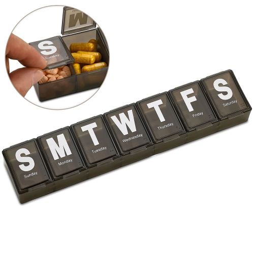 Weekly Pill Organizer - Extra Large with Easy to Read Jumbo Letters Vitamin Container, BPA Free - Daily Travel 7 Day Medication Pill Box Case,