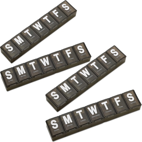 Weekly Pill Organizer - Extra Large Vitamin Container with Jumbo Easy to Read Letters, BPA Free - Daily Travel 7 Day Medication Pill Box Case, (Black)