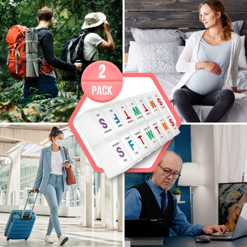 Large Weekly Pill Organizer - AM PM Pill Box - XL 7 Day Pill Organizer 2 Times A Day and Daily Pill Organizer Case for Medication, Pills, Supplements